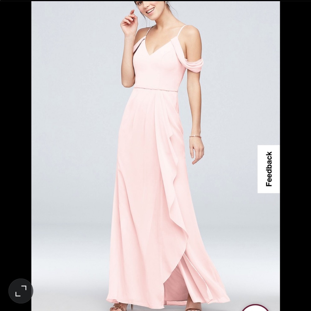 David’s Bridal Off-the-Shoulder Bridesmaid Dress with Cascade Petal